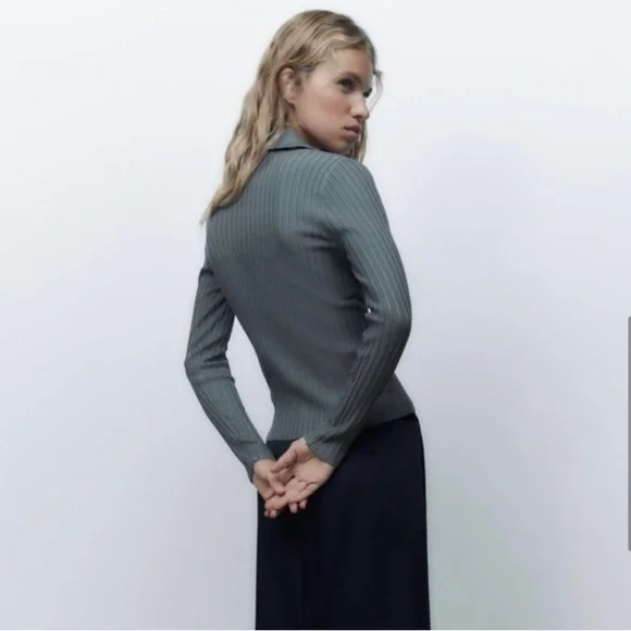 ZARA grey Ribbed Knit Polo - Picture 7 of 8